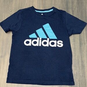 Adidas Boys Two-Tone Logo T-Shirt - Short Sleeve in Blue Size-S